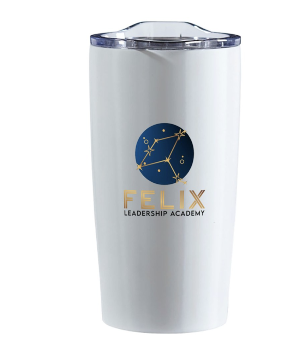 Felix Leadership Academy Logo Stainless Steel Double Wall Vacuum Tumbler -White